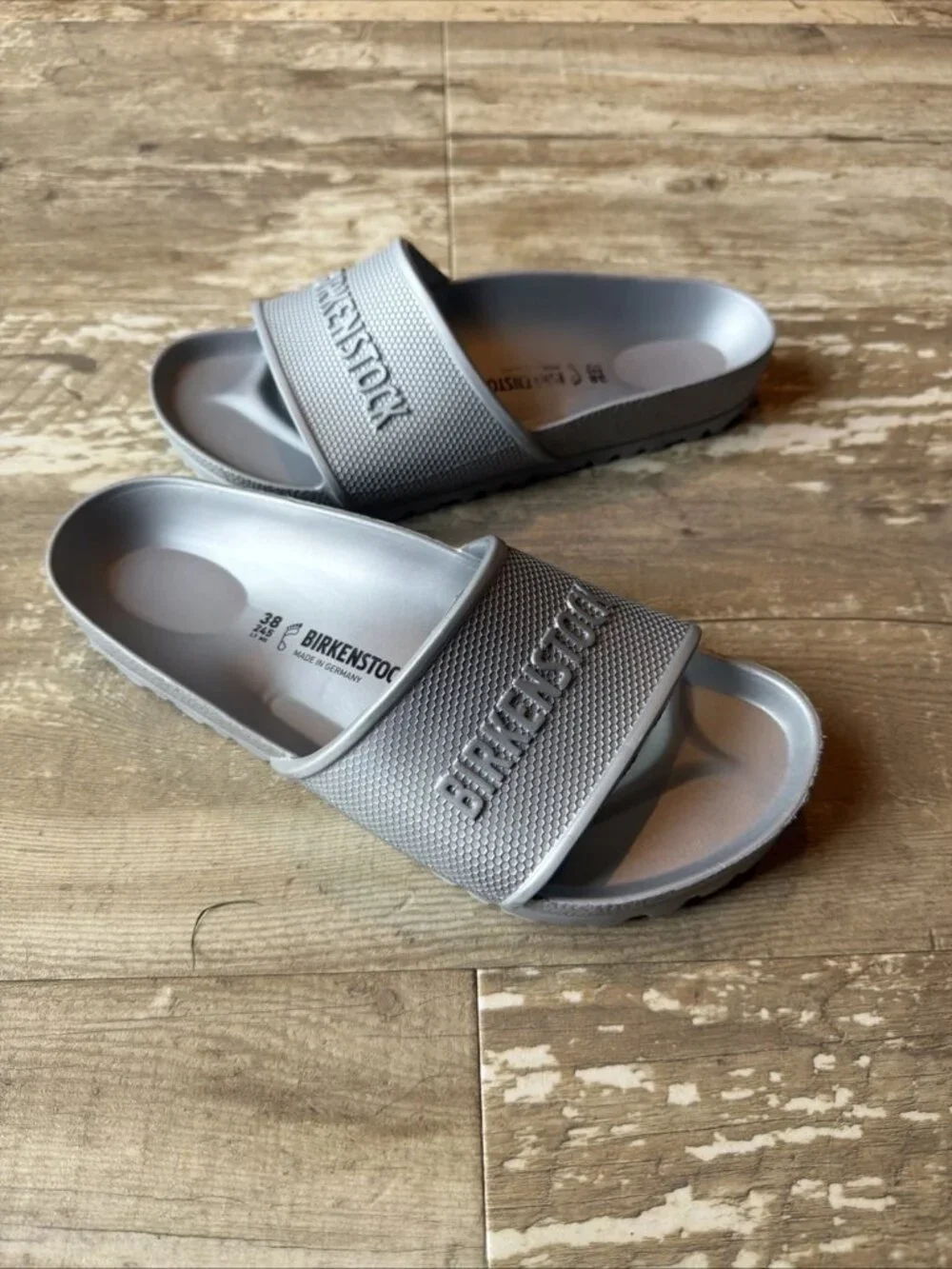 BIRKENSTOCK Barbados EVA Slide Sandals Shoes Metallic Silver Women’s 7